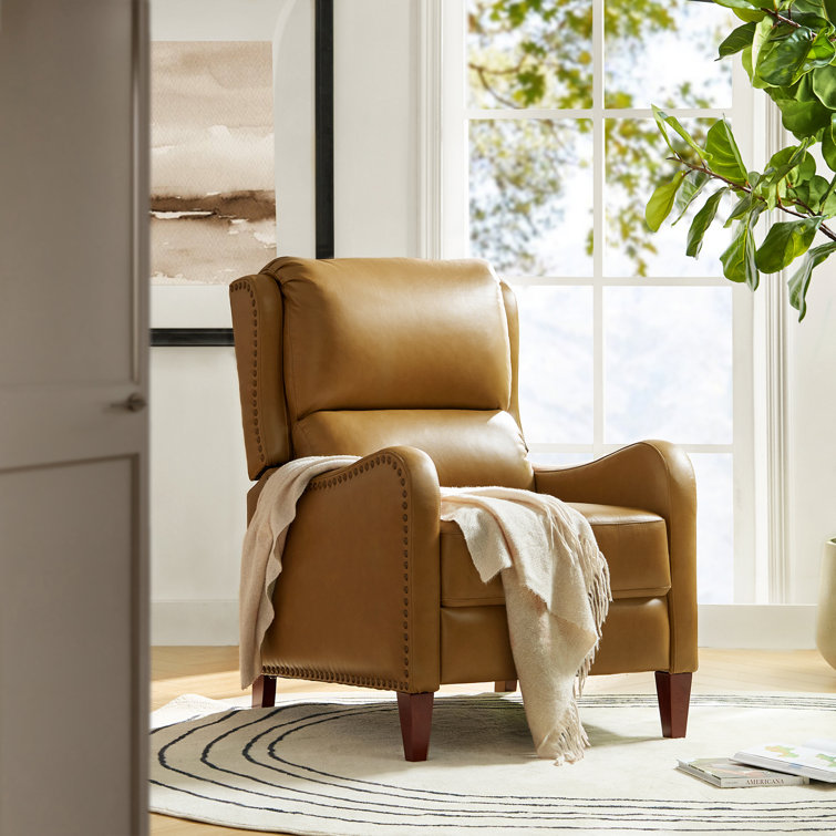 Taupe leather recliner online chair